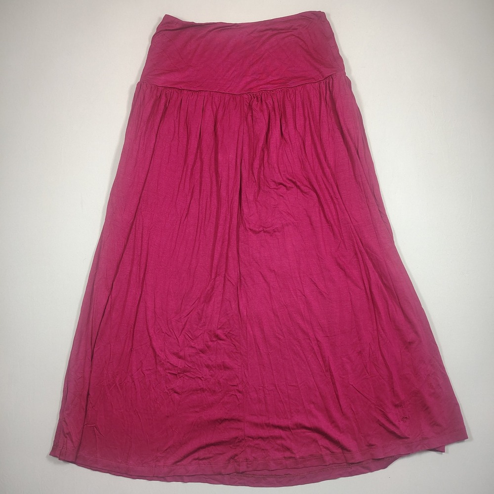 Simlu Maxi Skirt Womens Large Burgundy Fold Over Waist Solid Rayon Modal S428 - Picture 2 of 8
